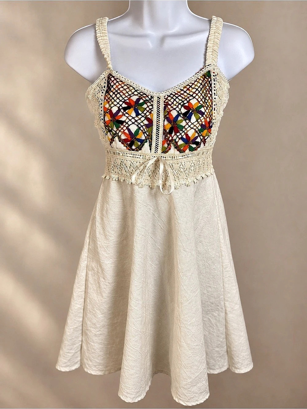 Ivory Embroidered Floral Lace Boho Sundress